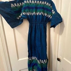 Vintage Boho Hippie 70s/60s Embroidered Denim Maxi Dress